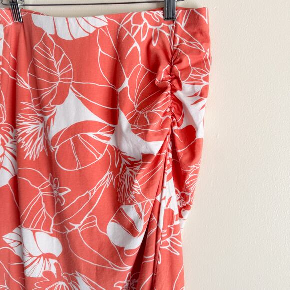 Patagonia Coral + White Hibiscus Side Gathered Knee Length Skirt - Small - Picture 2 of 7